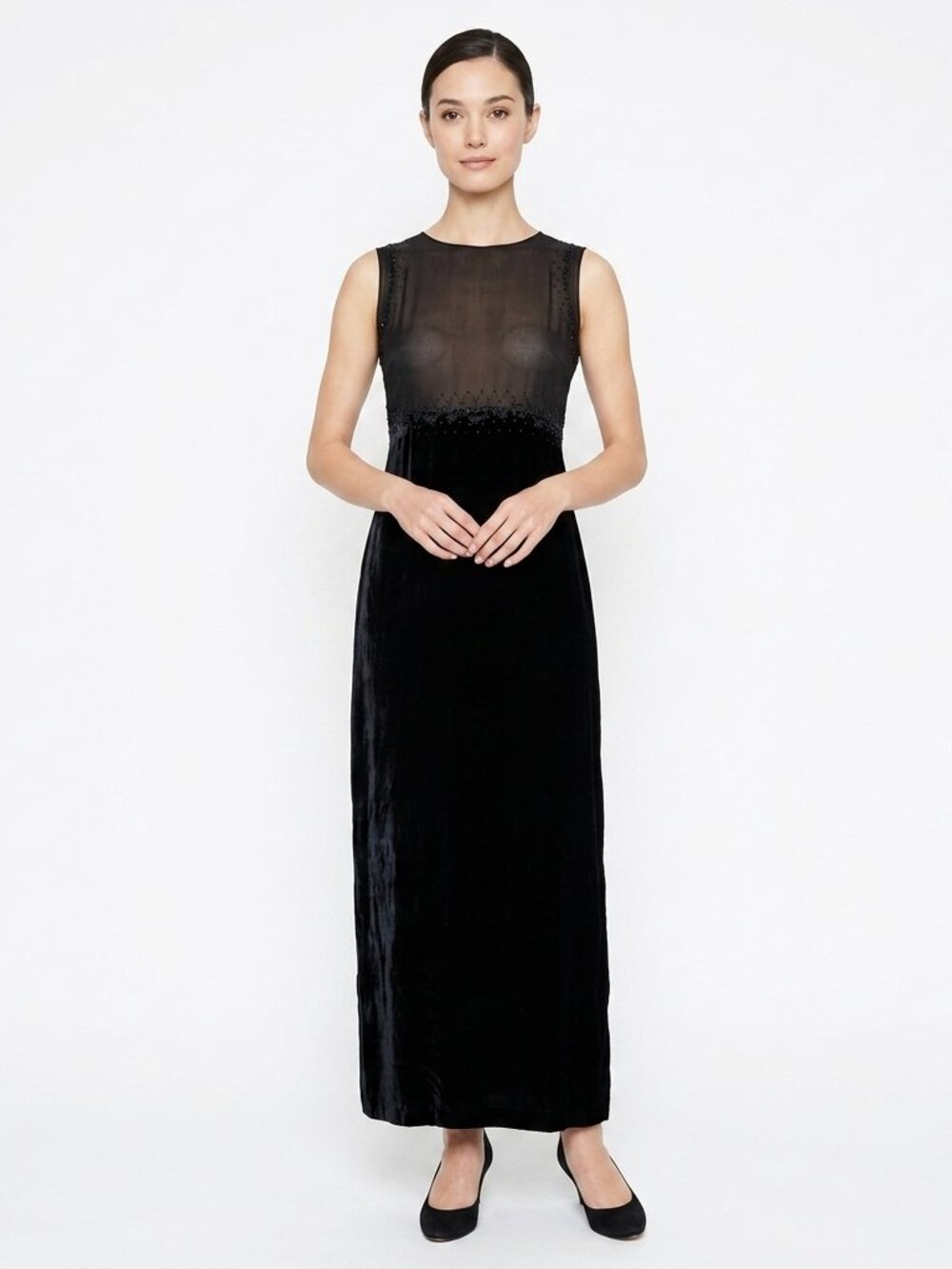 DKNY Beaded Chiffon/Velour Column Gown- Sz. 4